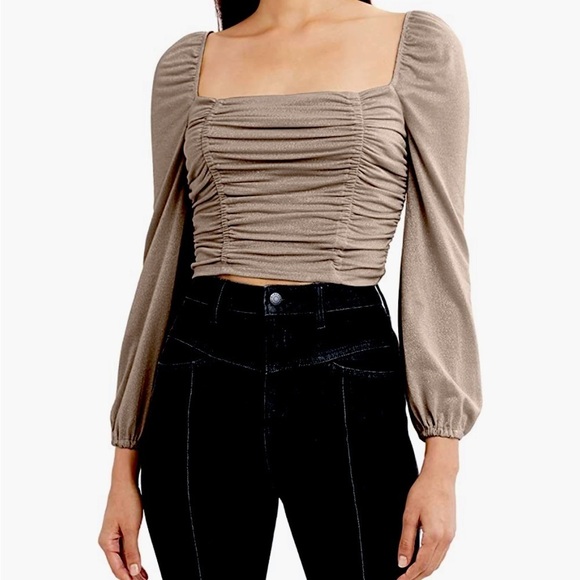 Bcbgeneration Women's Ruched Long Sleeve Crop Top with Square Neck NWT - Picture 1 of 9